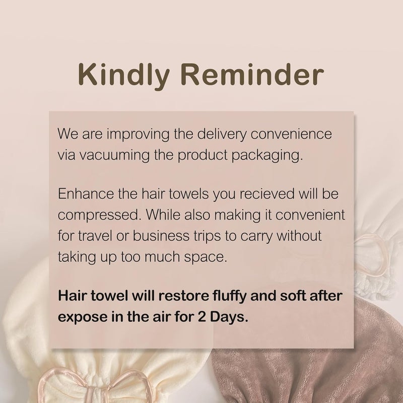 Jseng Microfiber Hair Towel Caps, 3 Packs, Fast Drying, Cute Bowtie Design, Cream, Khaki, Pink, Women & Girls Aged 14 And Above - Image 5